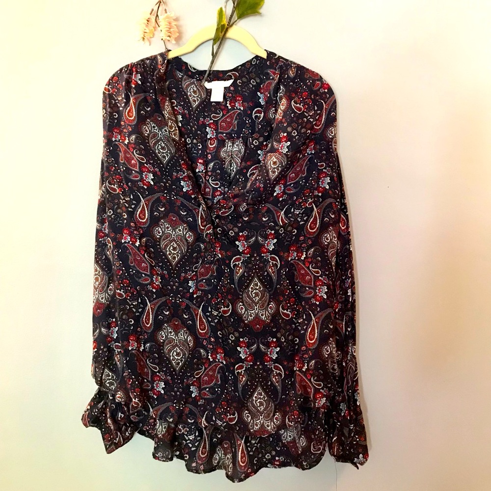 Navy paisley blouse